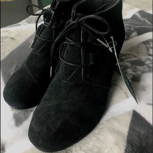 TOMS Black Suede Wedge Heel Booties